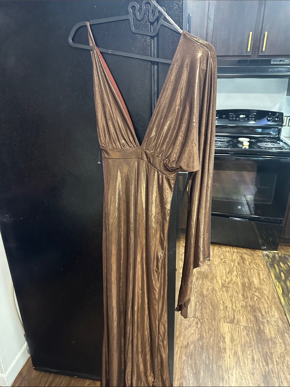 Elegant One-Shoulder Metallic Brown Evening jumpsuit